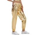 Shiny gold metallic joggers for women, loose fit streetwear joggers for party performance - Gold