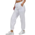 Women's stylish white high-waisted joggers featuring drawstring waist and elastic cuffs - S / Bottoms / White