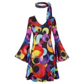 Farbenfrohes 70er Jahre Disco-Kleid mit passendem Stirnband für tolle Retro-Themenpartys - S / Kleider / Schwarzer Kreis