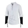 Weißes mittelalterliches Gothic Langarmhemd mit schwarzen Schnürbündchen für Herren und Damen - S / Oberteile / Weiß