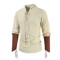 Mittelalterliches Gothic-Herrenhemd mit Schnürkragen und Manschetten im Vintage-Stil - S / Oberteile / Beige (2476 Style 3)