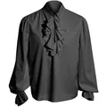 Chemise noire de style gothique médiéval avec col à jabot et poignets en dentelle - S / Hauts / Noir
