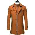 Dettaglio di cappotto in lana cammello da uomo con elegante doppio collo e zip frontale - M-170 / Top / Cammello