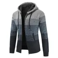 Premium men's hooded fleece-lined knit cardigan with stylish blue and grey color-block design - M / Tops / Light Gray And Navy