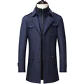 Cappotto in lana blu navy da uomo con doppio colletto e spalline su sfondo bianco - M-170 / Top / Blu navy