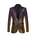 Gedetailleerd overzicht van paarse en gouden gradiënt pailletten blazer voor mannen - Paars Goud