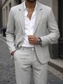 Detailed view of light grey textured slim fit business suit set with notched lapel blazer - S / Top And Bottom / Gray