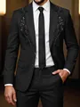 Detail of black men suit with elegant sequin embroidery for formal gala business events. - S / Top And Bottom (JY260505QC) / Black