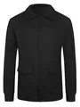 Front view of men's casual black wool jacket featuring turn-down collar and flap pockets - S / Tops / Black