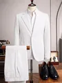 Elegant detail view of a white textured pinstripe suit set for men on a mannequin - S / Top And Bottom / White