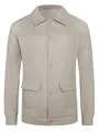 Close-up detail of a men's casual wool blend jacket with lapel collar and flap pockets - S / Tops / Apricot