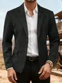 Vue détaillée d'un blazer en daim noir pour homme au style professionnel rétro élégant - S / Hauts / Noir
