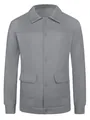 Full front view of a minimalist gray men's casual wool blend jacket with a lapel collar - S / Tops / Gray