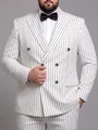 Detalle de un traje de raya diplomática blanco cruzado para eventos de negocios y bodas - 3XL / Top Y Pantalón / Blanco