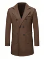 Detailed front view of a classic brown double-breasted men's wool blend overcoat with lapels. - S / Tops / Camel