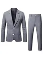 Elegant men's two-piece business suit set in grey textured fabric with blazer and pants - Dark Gray