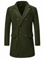 Front view of a men's olive green double-breasted woolen coat featuring sharp peak lapels - S / Tops / Army Green