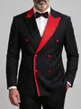 Sofisticada chaqueta de esmoquin cruzada negra y roja para eventos de gala formales. - S / Tops / Negro