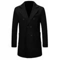 Sophisticated men's double-breasted wool overcoat in solid black for autumn and winter - S / Tops / Black