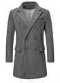 Front view of a grey double-breasted men's wool blend overcoat with notched lapels - S / Tops / Gray