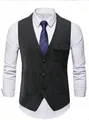 Front view of men's business vest with herringbone pattern and pockets - S / Tops / Black