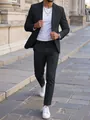 Men's sleek black slim-fit casual suit set styled with white sneakers for a modern commuter look - S / Set / Black