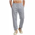 Men's solid light gray casual loose fit drawstring long pants for spring and summer - S / Bottoms / Gray
