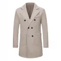Stylish men's casual wool pea coat in beige color for autumn and winter seasons - S / Tops / Apricot