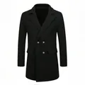 Manteau classique en laine à double boutonnage pour homme noir à revers - S / Hauts / Noir