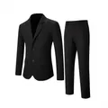 Classic black two-piece business suit set for men for weddings and formal events - S / Top And Bottom / Black