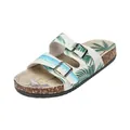 Strand-Sandalen mit tropischem Print, Doppelschnallen und bequemer Korksohle für den Sommer. - 36 / Palme