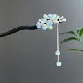 Elegant blue flower wooden hairpin with gold tassel for ancient style hairstyles - Light Blue Floral Artificial Pearl Tassel Style (2738) / Light Blue