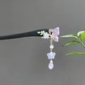 Exquisite new Chinese style sandalwood hairpin with purple butterfly and hanging tassel - Gradient Purple Butterfly Tassel Step-Shake Style (2741) / Black