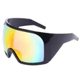 Übergroße futuristische Shield-Sonnenbrille mit regenbogenfarbenen Gläsern und Rahmen - Schwarzer Rahmen Rote Gläser (658)