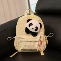 Süßer hellgelber Kinderrucksack im Panda-Design mit flauschigem 3D-Plüsch-Pandakopf - L / 25cm / Stern Gelb