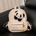Süßer cremefarbener Kleinkind-Rucksack mit Plüsch-Panda und silbernen Sternen - L / 25cm / Sterne Beige
