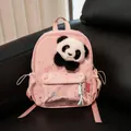 Rosa Kinderrucksack mit einem süßen Plüsch-Pandakopf und silbernen Sternenmustern - L / 25cm / Stern Rosa