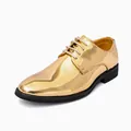 Shiny gold patent leather men's dress shoes with pointed toe for business or stage performance - 38 / Gold