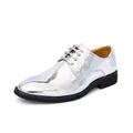 Classic men's formal Derby shoes featuring a shiny silver metallic finish and pointed toe - 38 / Silver