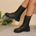 Classic British style black mid-calf boots for women with side zipper and lace-up design - 36 / Black