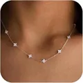 Élégant collier à fleurs en zircon plaqué or 18 carats pour femme bijou cadeau - Collier trèfle / Argent