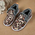 Stilvolle Slipper mit Leopardenmuster, warmem grauem Kunstfellfutter und flachen Sohlen - 36 / Leopardenprint