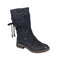 Detailansicht der schwarzen Damen-Stiefelette mit Strickbündchen und Schnürung hinten - 35 / Gestricktes Patchwork-Schnürstil (YD38005T30A99) / Schwarz