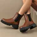 Bottines Chelsea marron à plateforme pour femme avec panneaux latéraux élastiques - 35 / Marron