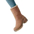 Botas de nieve de media caña para mujer con forro de lana de cordero - 35 / Caqui