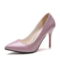 Elegant lavender patent leather pointed-toe stiletto high heels with slim heels for women. - 34 / Pink