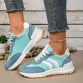 Stylish women's color-block lace-up casual sneakers with thick white soles and round toes - 36 / Light Blue