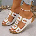 White peep-toe platform sandals with gold buckle and cutout detail - 36 / White