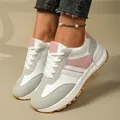 Stylish women's color-block lace-up sneakers with chunky soles and round toe design - 36 / Pink