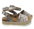 Close-up detail of women's snakeskin print espadrille platform wedge sandals with buckles - 35 / Snake Print